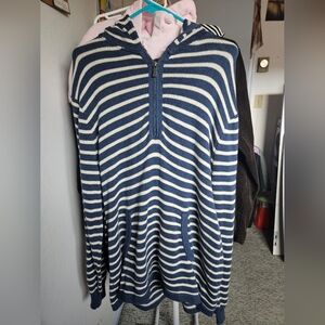 Womens' Blue and White Even Tide Striped Knitted Hoodie